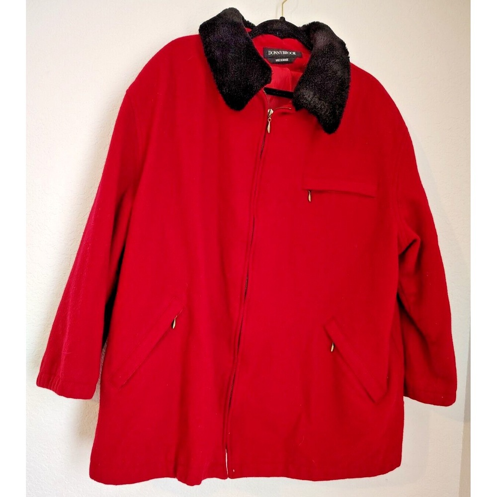 Vintage Donnybrook Red Coat Jacket Zip Up 100% Wool Collared Women's - Size L/XL